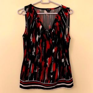 Tahari black blouse with red and white pattern | Size Small